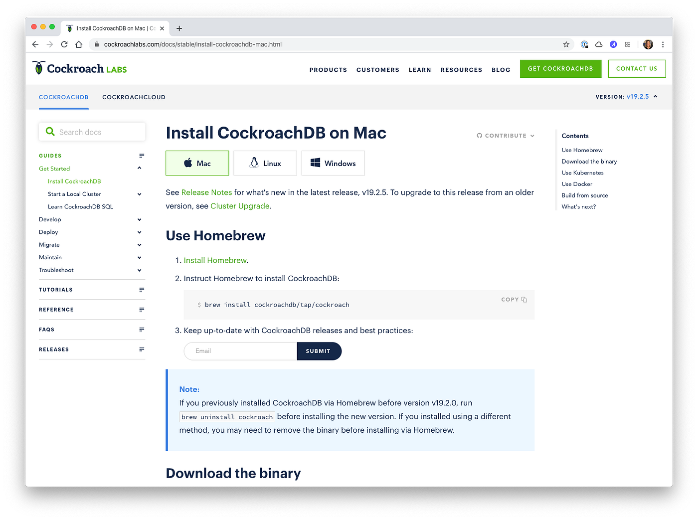 CockroachLabs getting started docs
